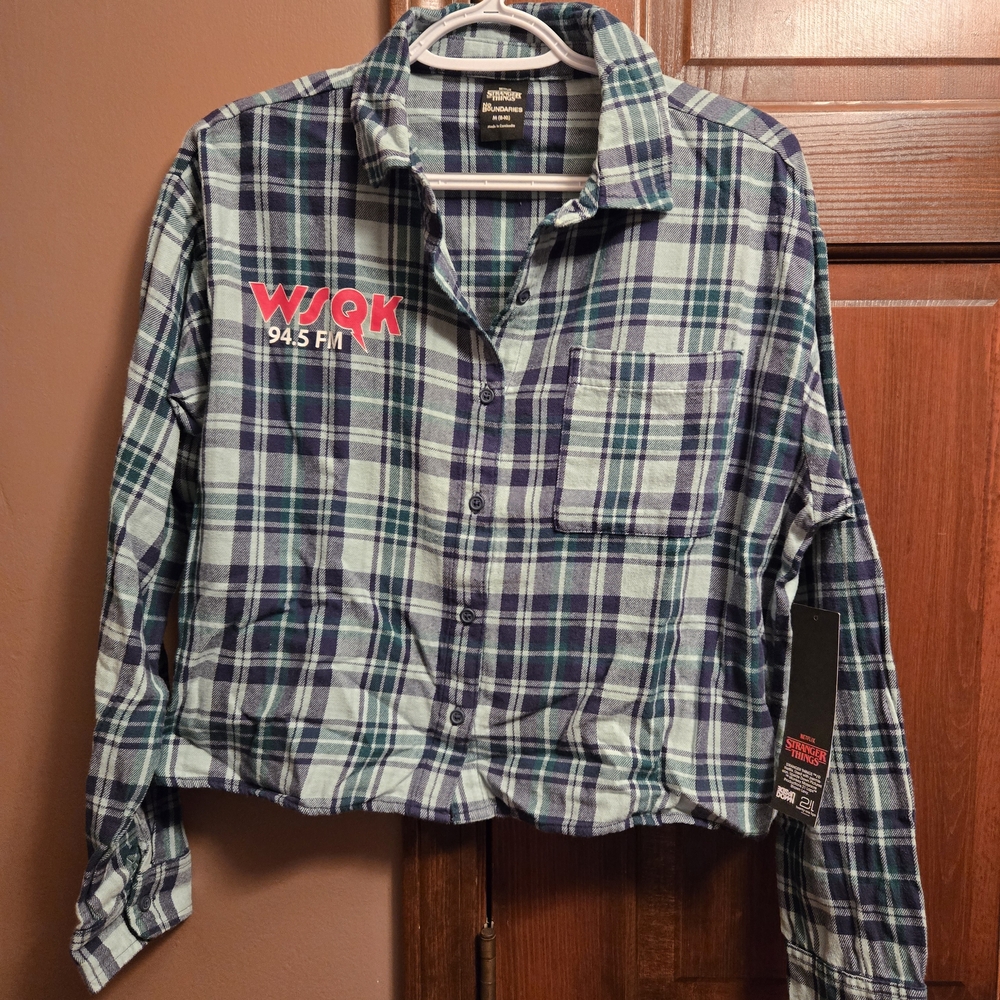 No Boundaries Blue and Green Plaid Long Sleeve Shirt